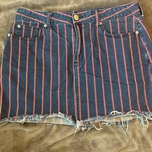 American Eagle Outfitters Navy Blue Denim Mini Skirt with Red Stripes
